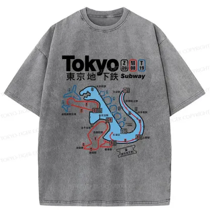 Tokyo-Tiger Tokyo Subway Map Washed T-Shirt
