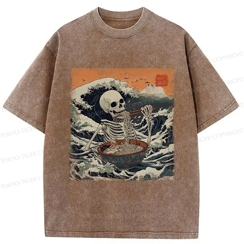 Tokyo-Tiger Ramen Lover Skeleton Washed T-Shirt