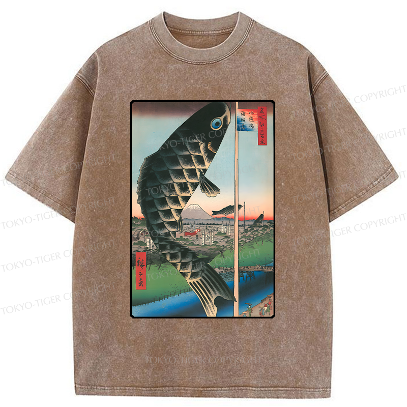 Tokyo-Tiger Japanese Carp Streamer Washed T-Shirt