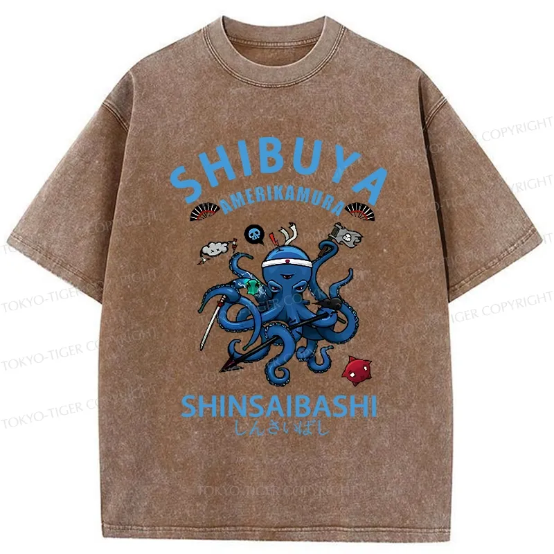 Tokyo-Tiger Shibuya Octopus Washed T-Shirt