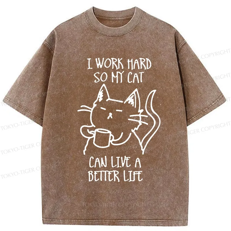 Tokyo-Tiger Working Hard For Cat Washed T-Shirt