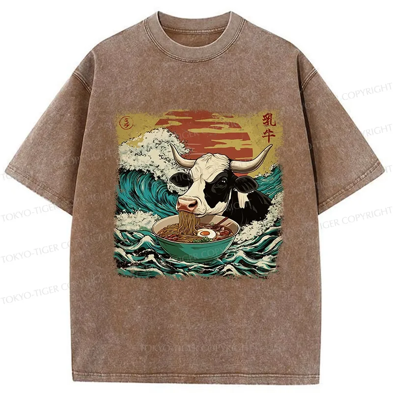 Tokyo-Tiger Ramen Lover Cow Washed T-Shirt