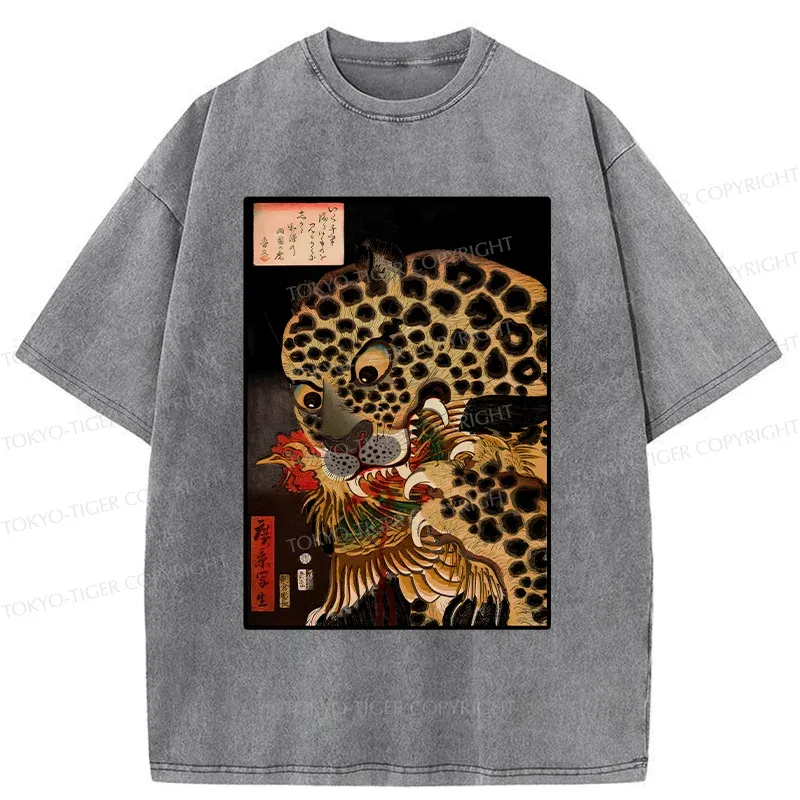 Tokyo-Tiger Japanese Traditional Panther Washed T-Shirt