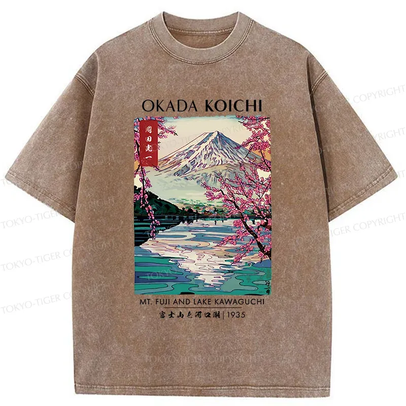 Tokyo-Tiger Japanese Traditional Mount Fuji Washed T-Shirt