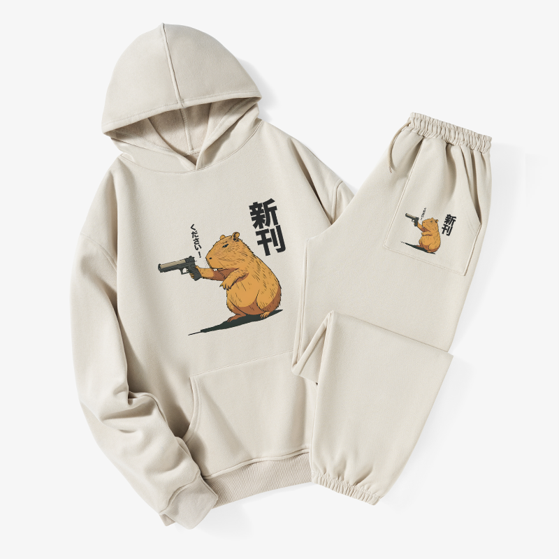 Tokyo-Tiger Capybara Holding A Gun Fleece Lined Hoodie Set Sale