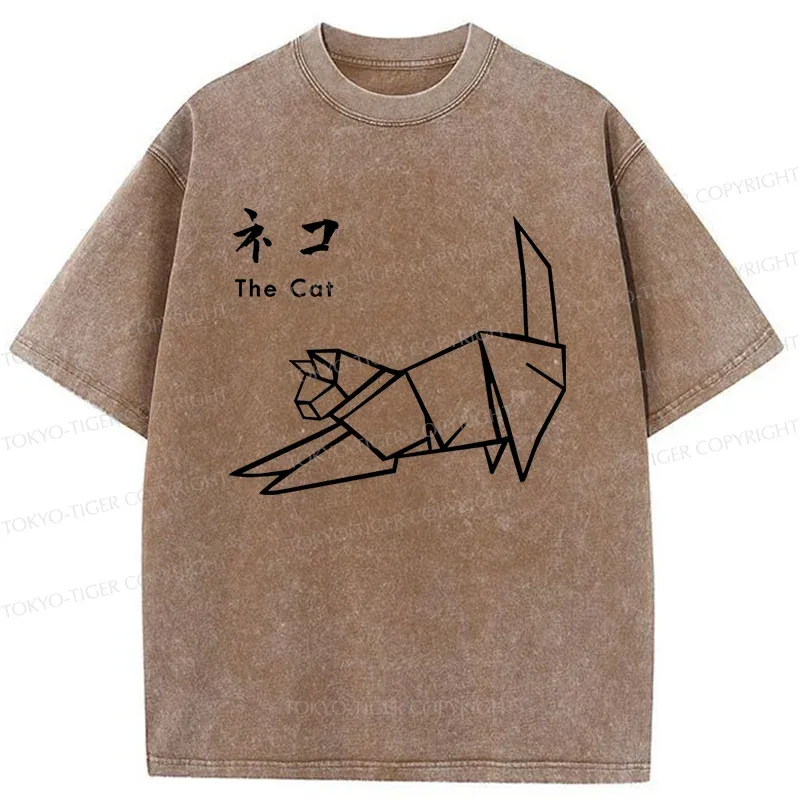 Tokyo-Tiger Japanese Origami Cat Washed T-Shirt