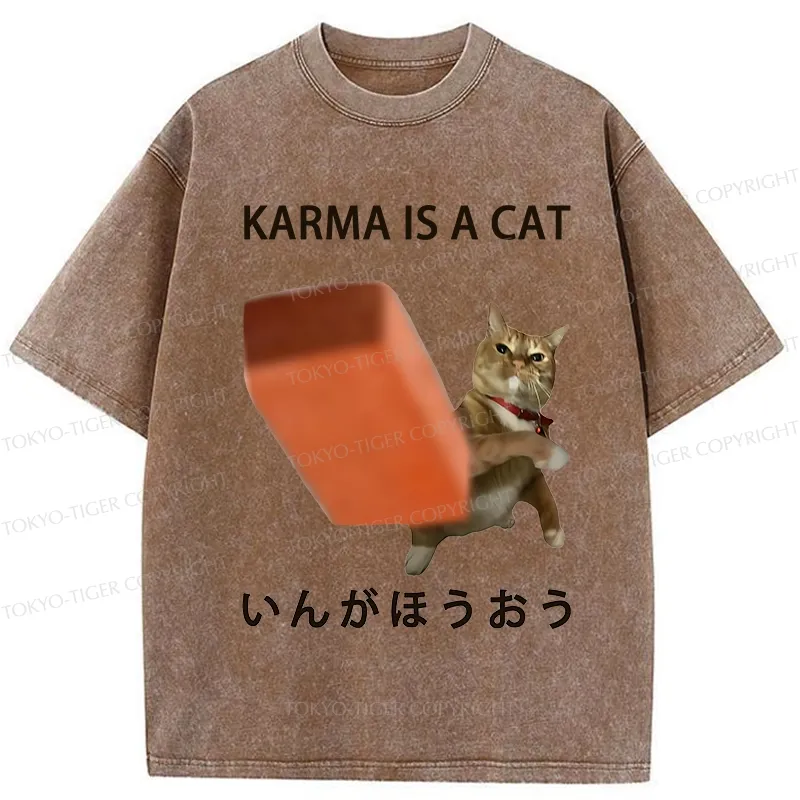 Tokyo-Tiger Karma Is A Cat Washed T-Shirt