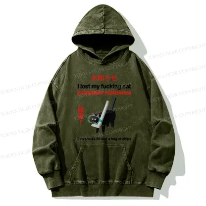 Tokyo-Tiger Find The Toxic Cat Funny Washed Hoodie