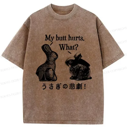 Tokyo-Tiger Funny Rabbit Butt Hurts Washed T-Shirt