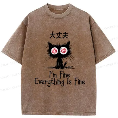 Tokyo-Tiger Everything Is Fine Cat Washed T-Shirt