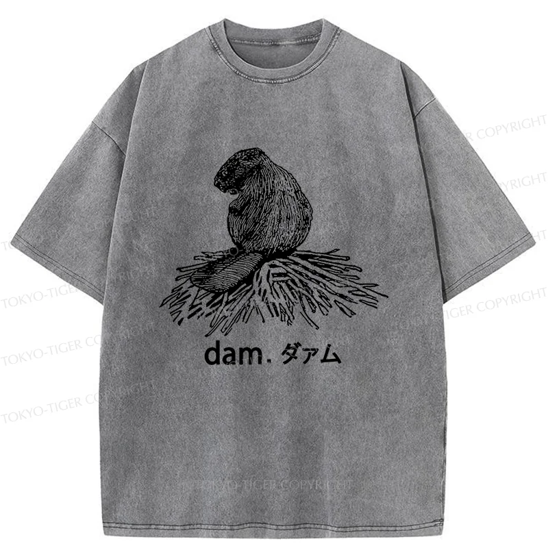 Tokyo-Tiger Otter Builds Dam Washed T-Shirt