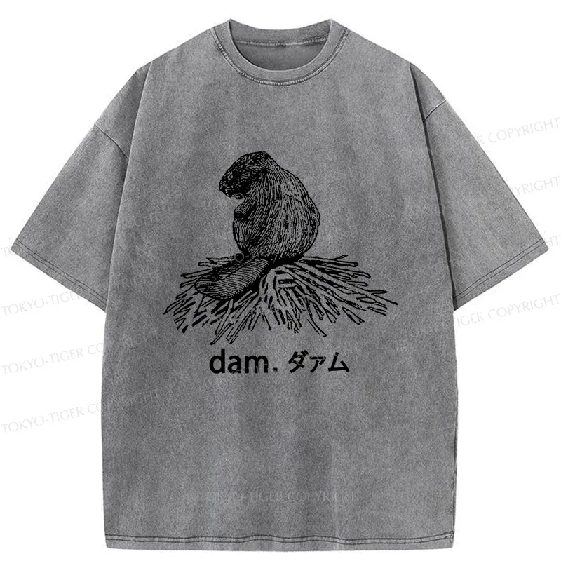 Tokyo-Tiger Otter Builds Dam Washed T-Shirt