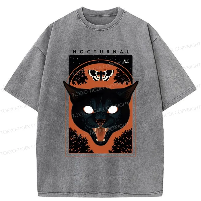 Tokyo-Tiger Scary Black Cat Washed T-Shirt