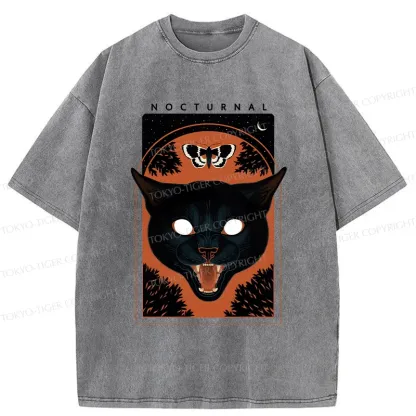 Tokyo-Tiger Scary Black Cat Washed T-Shirt