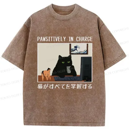 Tokyo-Tiger Pawsitively In Charge Washed T-Shirt