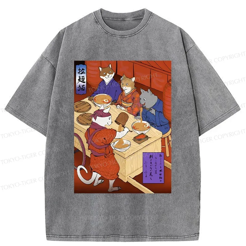 Tokyo-Tiger Cats At Dinner Party Washed T-Shirt