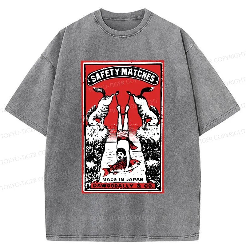 Tokyo-Tiger Catch Fish Funny Washed T-Shirt