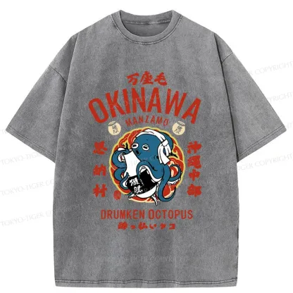 Tokyo-Tiger Okinawa Drunken Octopus Washed T-Shirt
