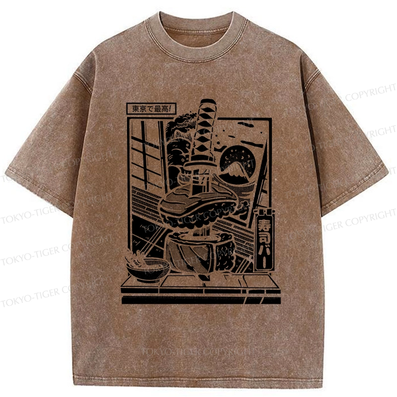 Tokyo-Tiger Best Sushi Bar In Tokyo Washed T-Shirt