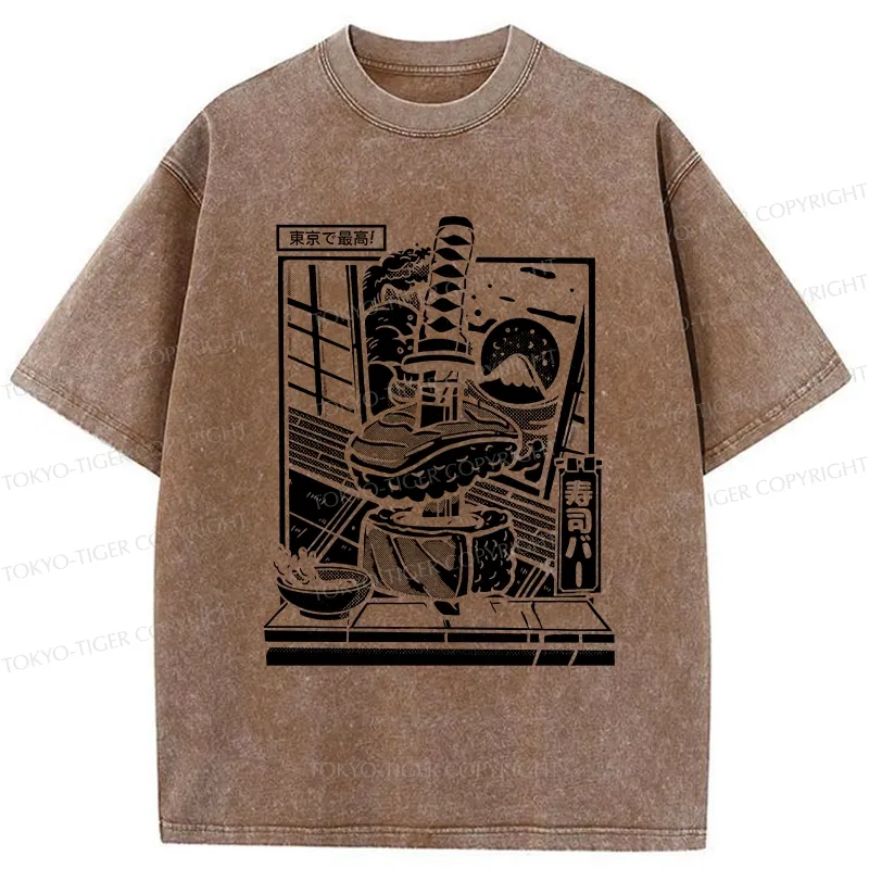 Tokyo-Tiger Best Sushi Bar In Tokyo Washed T-Shirt