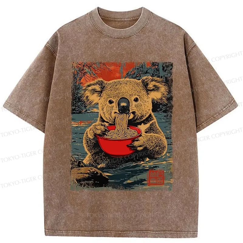 Tokyo-Tiger Ramen Lover Koala Washed T-Shirt