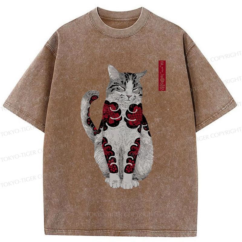 Tokyo-Tiger Tattooed Cat Washed T-Shirt