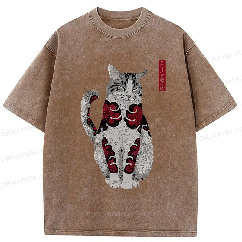 Tokyo-Tiger Tattooed Cat Washed T-Shirt