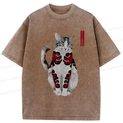 Tokyo-Tiger Tattooed Cat Washed T-Shirt