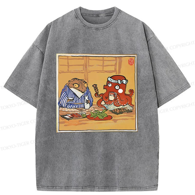 Tokyo-Tiger Monster Gathering Funny Washed T-Shirt