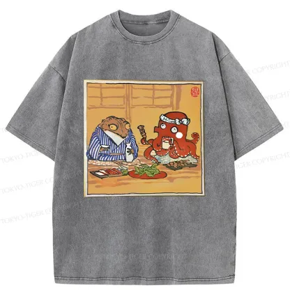 Tokyo-Tiger Monster Gathering Funny Washed T-Shirt
