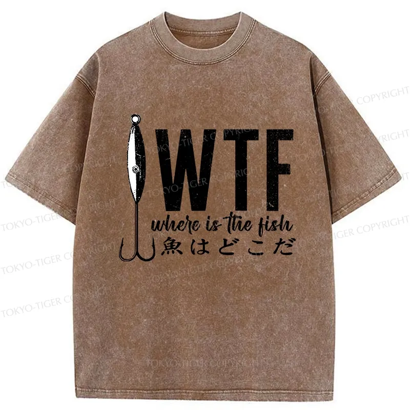 Tokyo-Tiger Funny Where's The Fish Washed T-Shirt