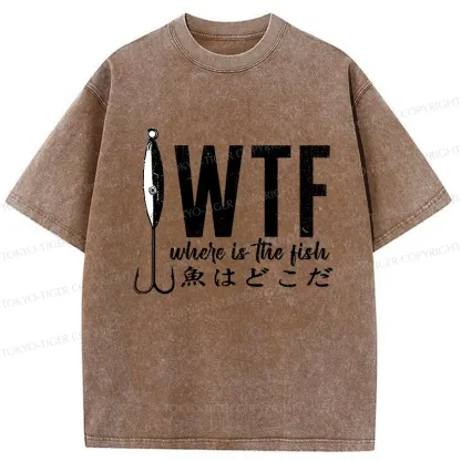 Tokyo-Tiger Funny Where's The Fish Washed T-Shirt