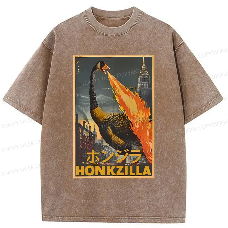 Tokyo-Tiger Funny Honkzilla Washed T-Shirt