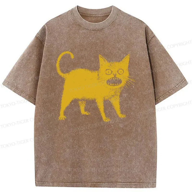 Tokyo-Tiger Horrible Japanese Cat Washed T-Shirt