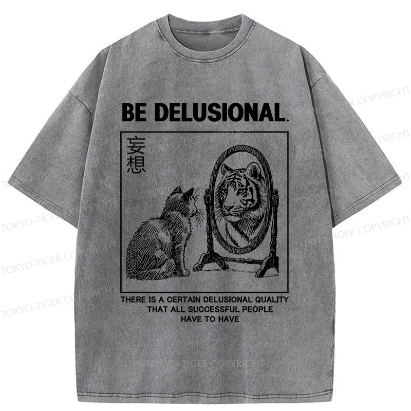 Tokyo-Tiger Cat's Delusion Funny Washed T-Shirt