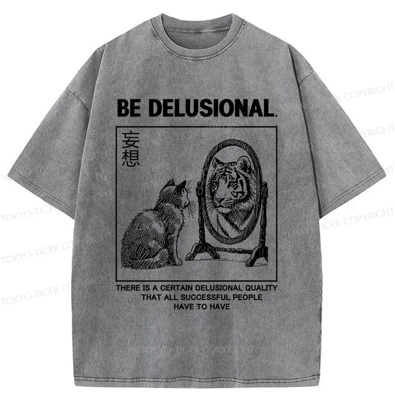 Tokyo-Tiger Cat's Delusion Funny Washed T-Shirt