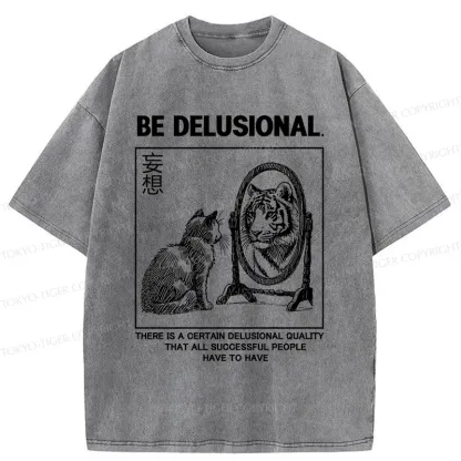Tokyo-Tiger Cat's Delusion Funny Washed T-Shirt
