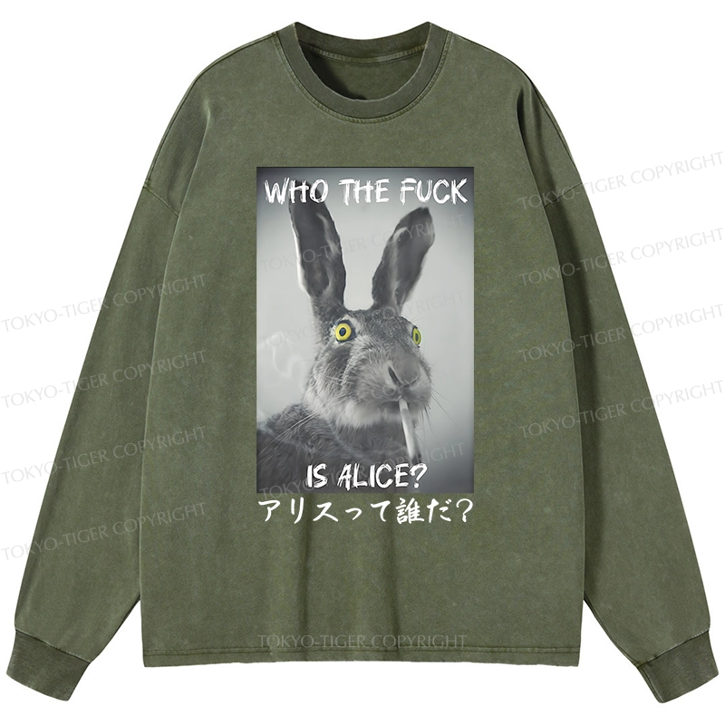 Tokyo-Tiger Who Is Alice? Washed Long Sleeve T-Shirt