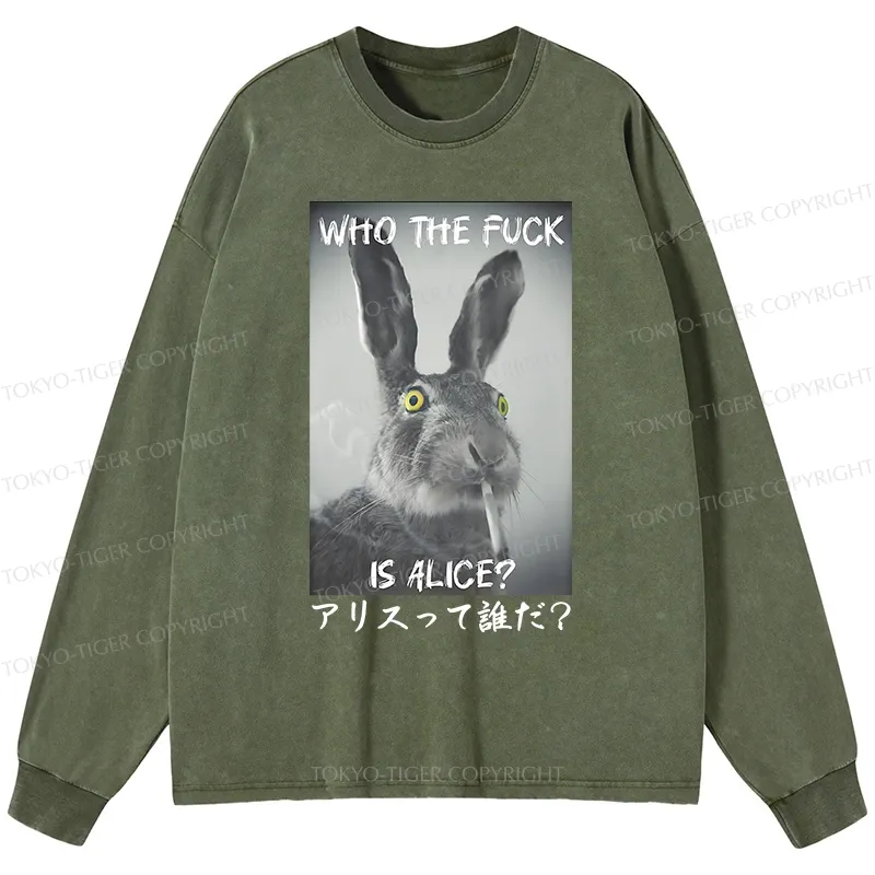 Tokyo-Tiger Who Is Alice? Washed Long Sleeve T-Shirt
