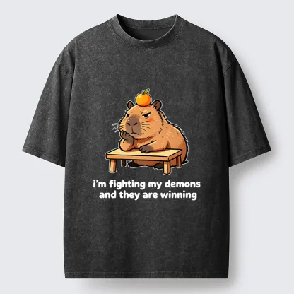 Tokyo‑Tiger Funny Orange Capybara Meme Washed T‑Shirt