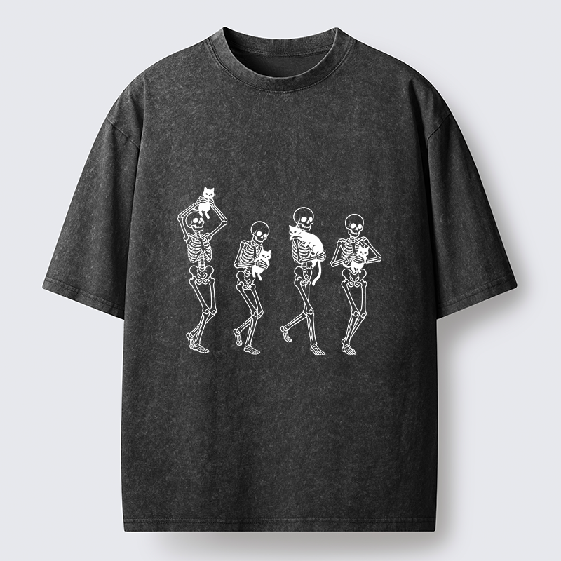 Tokyo‑Tiger Funny Skeleton Cat Meme Washed T‑Shirt