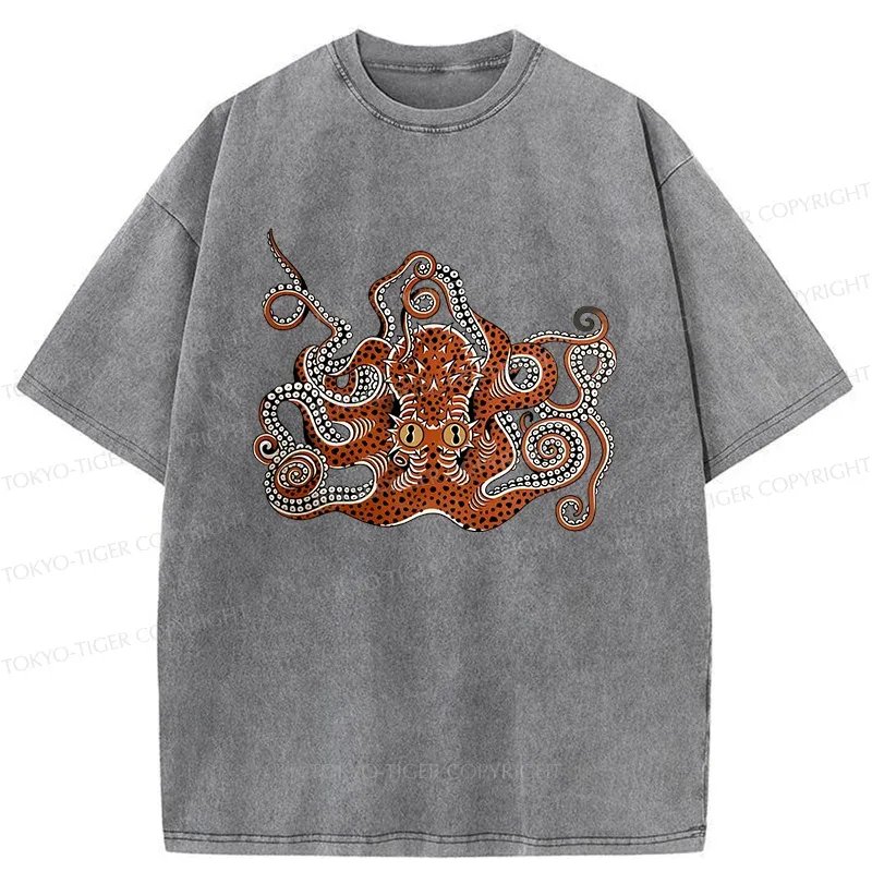 Tokyo-Tiger Retro Japanese octopus Washed T-Shirt