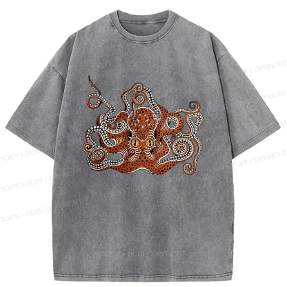 Tokyo-Tiger Retro Japanese octopus Washed T-Shirt