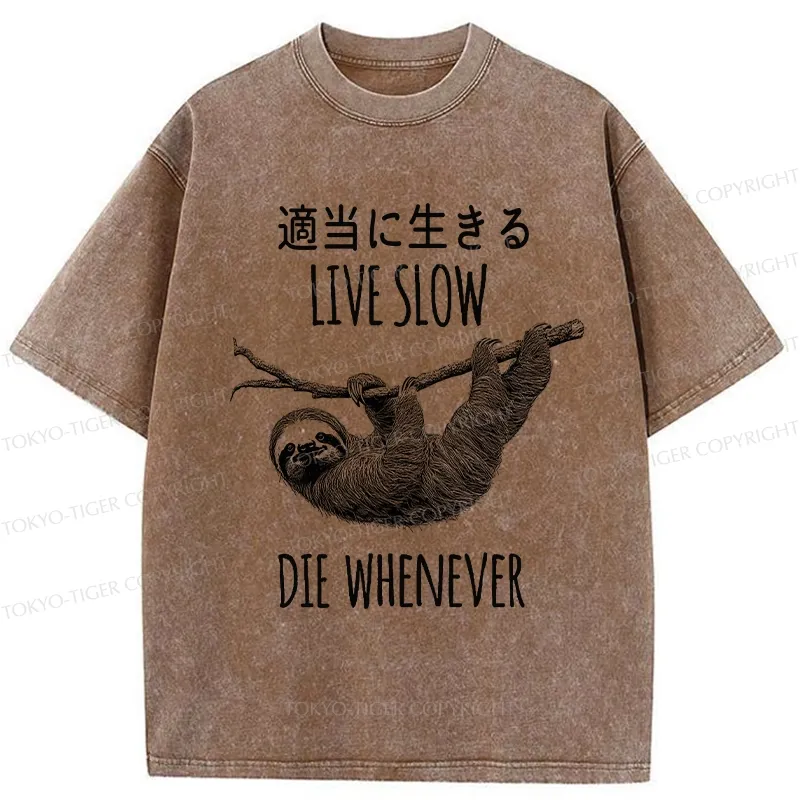 Tokyo-Tiger Live Slow Die Whenever Washed T-Shirt