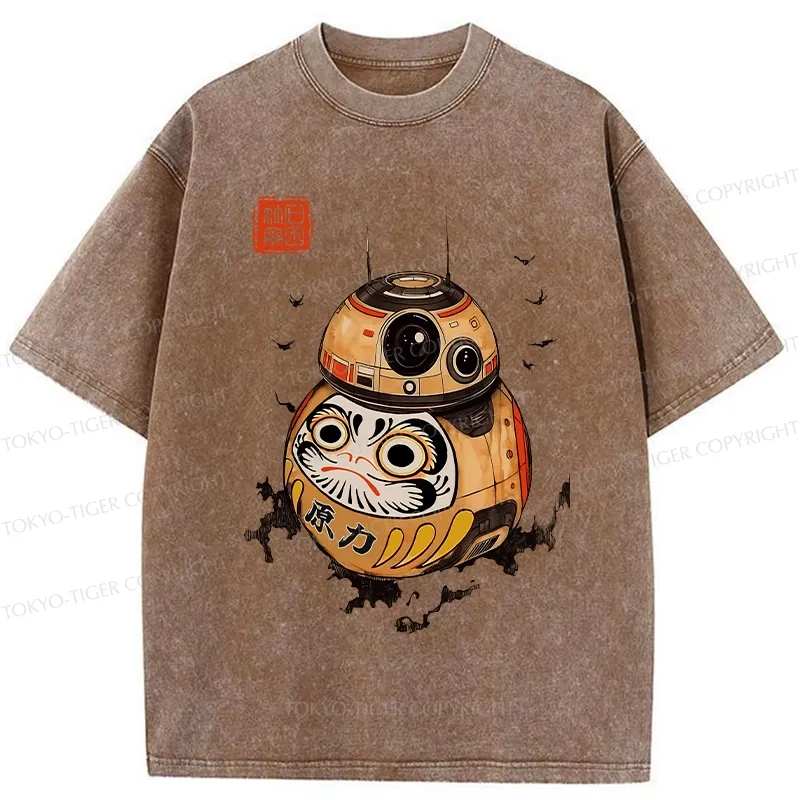 Tokyo-Tiger Daruma Robot Washed T-Shirt