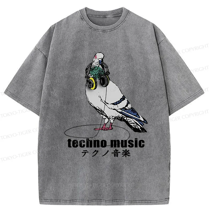 Tokyo-Tiger Techno Music Washed T-Shirt
