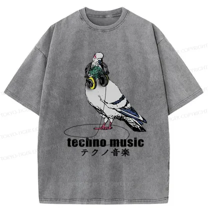 Tokyo-Tiger Techno Music Washed T-Shirt