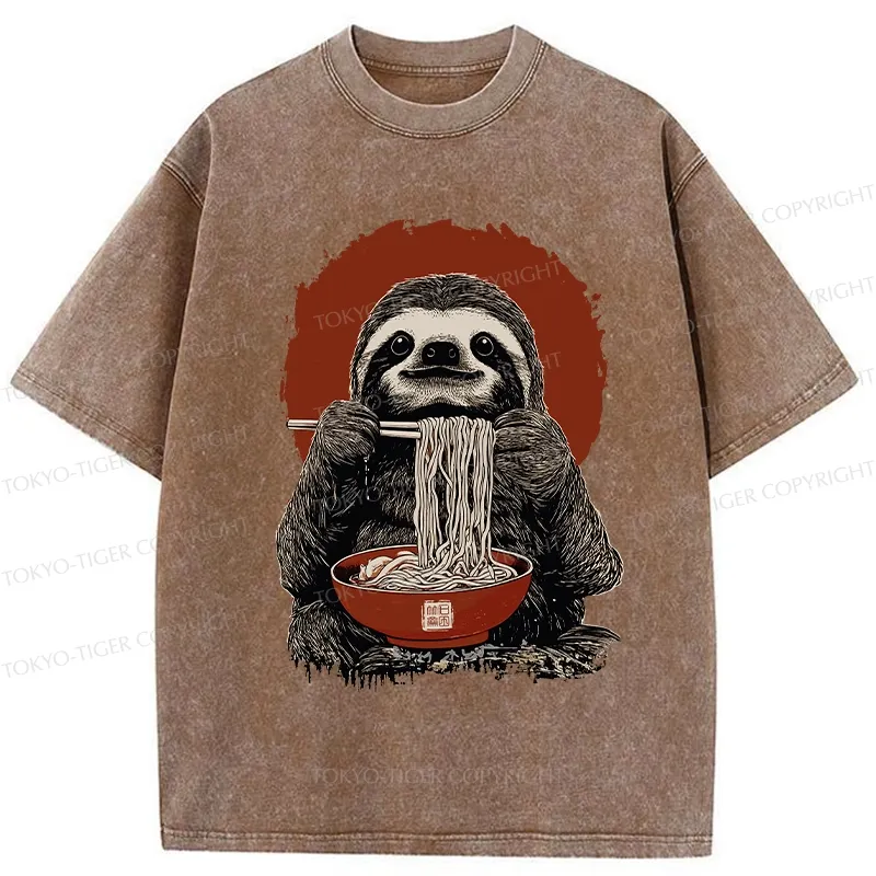 Tokyo-Tiger Ramen Lover Sloth Washed T-Shirt