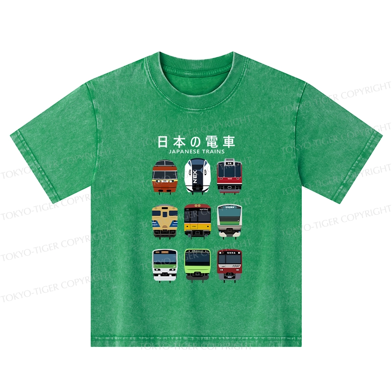 Tokyo-Tiger Japanese Train Collection Kids Washed T-Shirt