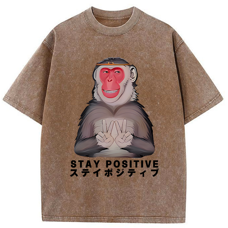Tokyo-Tiger Monkey Stay Positive Washed T-Shirt